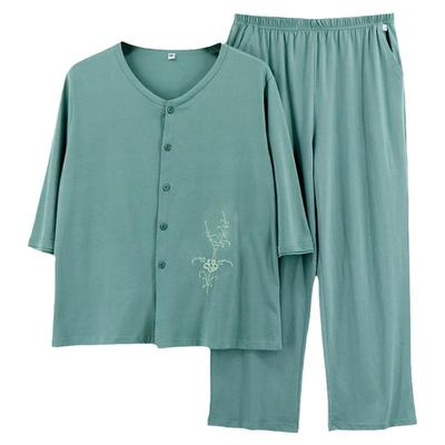 纯棉七分开衫肥大码高腰深裆套装