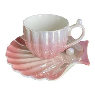 高颜值珍珠贝壳马克杯陶瓷下午茶咖啡杯碟套装生日礼物女生伴手礼