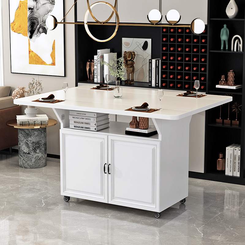 简约现代折叠餐桌家用小户型可移动带轮长方形多功能简易吃饭桌子