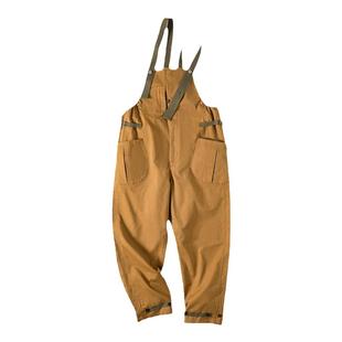 马登工装美式复古宽松BF直筒背带裤阿美咔叽休闲连体吊带长裤男春