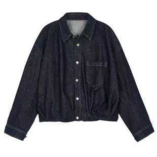 短款牛仔外套女款2025新款早秋复古长袖宽松丹宁原色小众夹克上衣