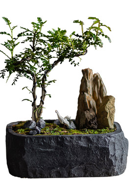 仿黑石花盆假山石盆复古禅意花器