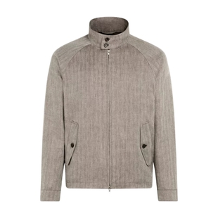 26早春新品SUITSUPPLY深棕色亚麻人字纹插肩袖飞行员夹克