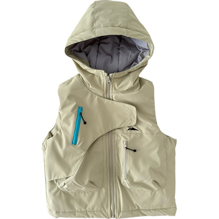 儿童加厚棉马甲~秋冬季男童防水防风保暖坎肩中大童连帽拉链马夹