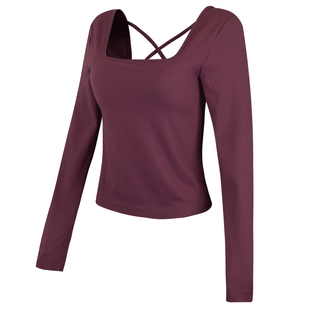 健身女孩修身瑜伽服带胸垫美背运动长袖显瘦跑步训练普拉提上衣新