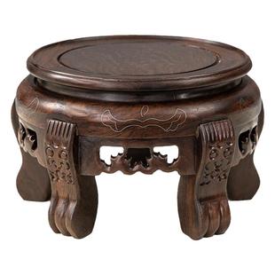 实木质花盆底座大花瓶盆栽黑檀木圆形酒坛垫加高鱼缸摆件红木托架