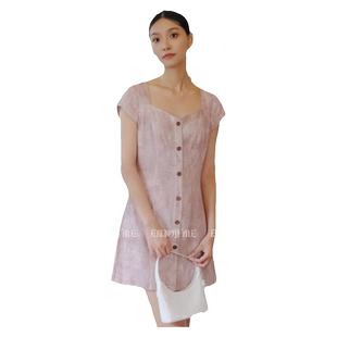 ENJOYME商场同款韩版方领短袖连衣裙女夏季新款小个子精致a字短裙