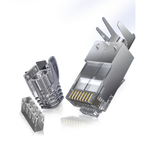 秋叶原 超七类水晶头屏蔽两件式网线CAT7万兆水晶头RJ45头带尾夹