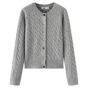 商场同款|森柔森马针织开衫女冬季短款绞花内搭2025新款法式毛衫