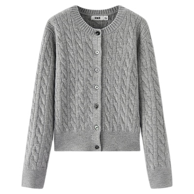 商场同款|森柔森马针织开衫女冬季短款绞花内搭2025新款法式毛衫