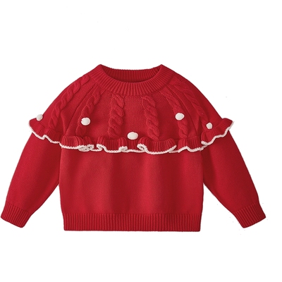 [保暖锁温]女童毛衣红色甜美风中童圆领针织衫冬宝宝上衣儿童冬装