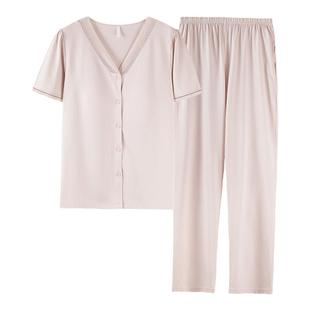 带胸垫睡衣女夏季短袖长裤莫代尔薄款夏天冰丝半袖女士妈妈家居服