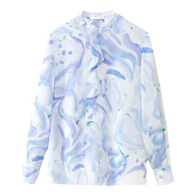 【抽象笔刷印花】OVV春夏热卖女装飘带雪纺衫长袖衬衫