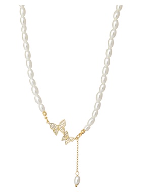 轻奢简约满钻蝴蝶淡水珍珠项链