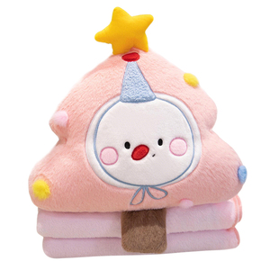 可爱圣诞树抱枕毛绒珊瑚绒二合一午休枕汽车沙发靠枕办公室靠垫