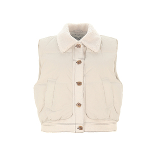 wana try仿毛拼接90绒白鸭绒羽绒马甲秋冬新款翻领女款上衣马夹