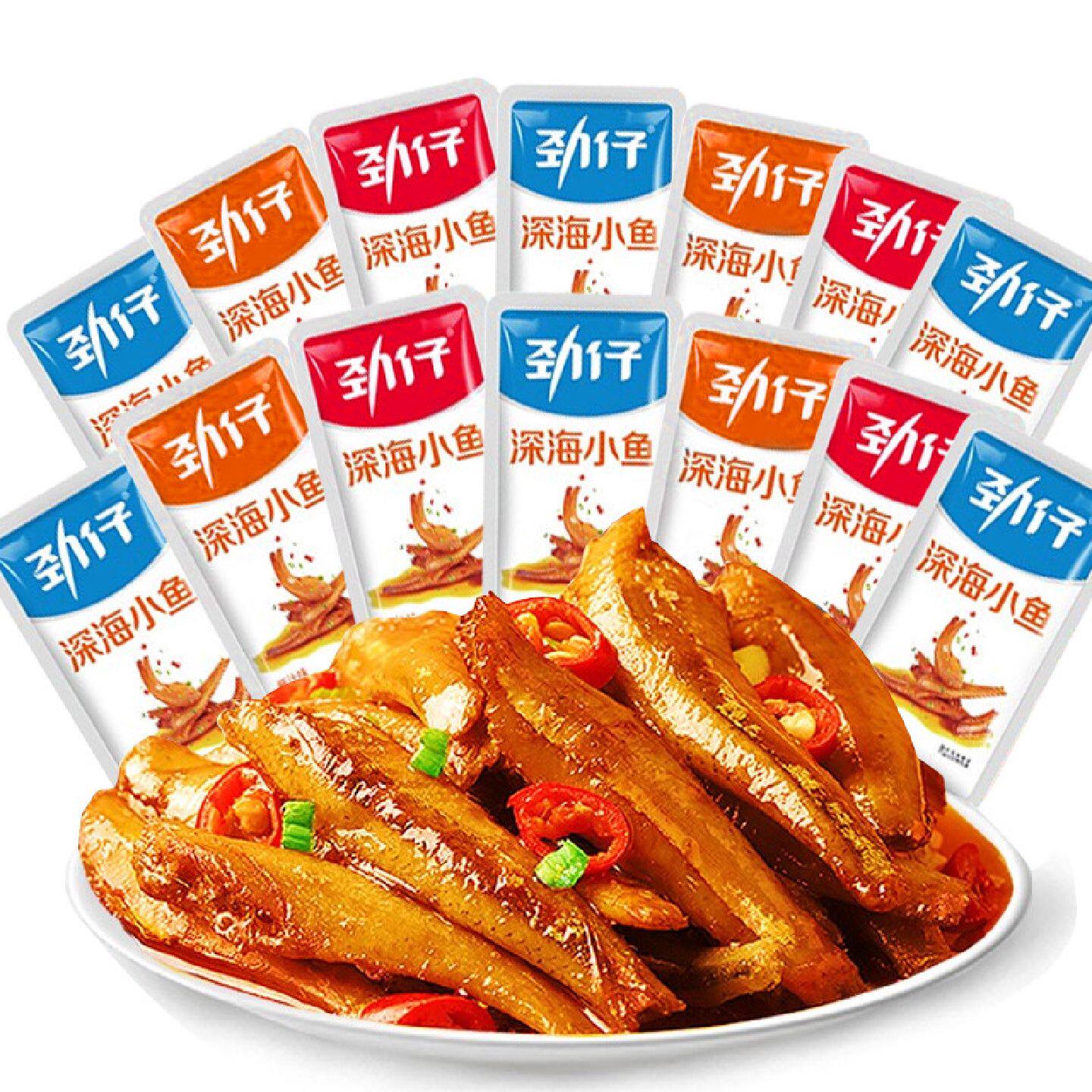 劲仔小鱼小鱼仔230g香辣味混合口味麻辣酱香小鱼干零食超市批发