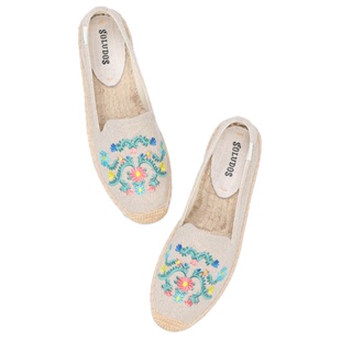 新款套脚低帮牛筋刺绣麻底平底吸汗防臭休闲单鞋一脚蹬渔夫鞋女鞋