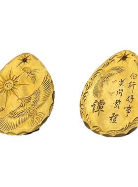 情侣定制村口工匠打全金金饼吊坠