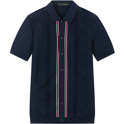 ZOUK男士针织短袖t恤男2025新款潮流条纹提花开衫polo衫男款夏季