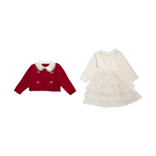 儿童春秋新款甜美开衫蛋糕裙套装女娃娃时尚公主裙蕾丝连衣裙纱裙