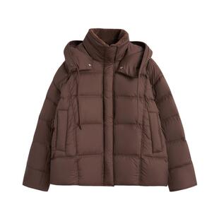 紫涵短款连帽羽绒服女冬季新款复古休闲仿羊羔毛拼接宽松鸭绒外套