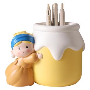 创意可爱戴珍珠耳环的少女笔筒摆件办公室桌面装饰实用生日礼物女