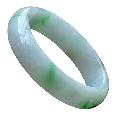 年轻阳绿飘花白底青翡翠手镯宽边