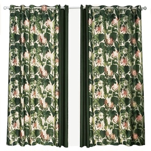 美式轻奢乡村绿色窗帘田园风棉麻风遮光卧室客厅落地拼接别墅定制