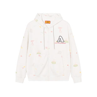 AFGK25FW魔术贴趣味满印华夫格涂鸦帽衫情侣休闲卫衣美式秋季外套