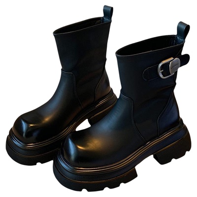 2025冬季加绒厚底增高短靴瘦瘦靴