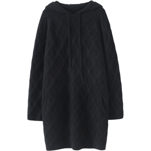 挚爱的一件！重磅加厚连帽羊绒衫女中长款宽松纯羊绒毛衣帽衫裙子