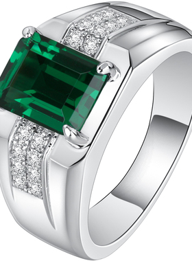 925纯银镀金绿宝石男士戒指