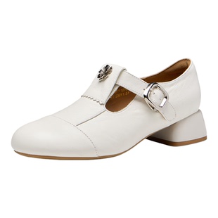 星期六法式粗跟乐福鞋女2026春季新款山茶花复古百搭通勤深口单鞋