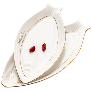 创意陶瓷鱼形超大网红蒸鱼鱼盘盘子菜盘家用轻奢餐具碟子logo定制