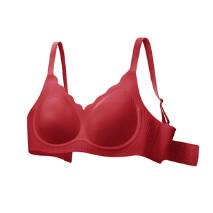 【小荷包】遐大胸显小1mm无钢圈无痕文胸罩隐形本命年红色内衣女