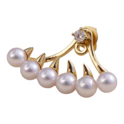 T家对版danger珍珠耳钉18K金钻石天然akoya海水珍珠一款两用耳环