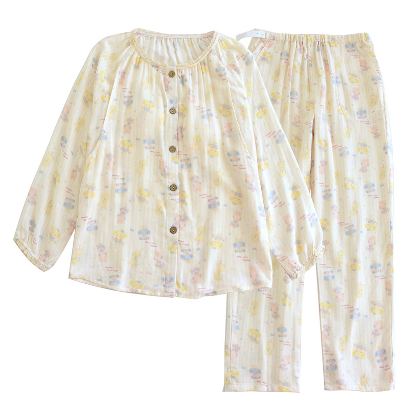 竹棉月子服春夏薄款带胸垫a类棉纱夏季产后哺乳衣孕妇睡衣家居服