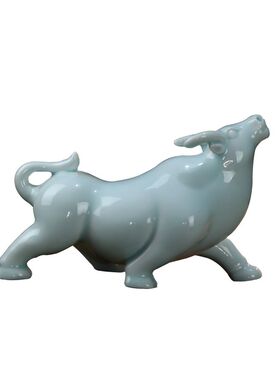 瓷谷山人陶瓷创意礼品牛摆件雕塑