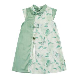 幼悠女童新中式国风撞色旗袍2025夏季儿童秀丽简洁古风无袖连身裙