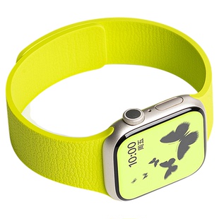 荧光绿美派适用苹果手表S10硅胶表带iwatch11荔枝纹手表带applewatchs9秋季8磁吸7女款腕带SE3运动高级Ultra3