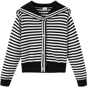 森马儿童毛衫2025新款学院风海军领针织衫春季女童短开衫条纹时尚