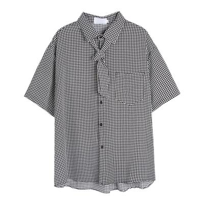 韩版ins同款配领带时髦千鸟短袖