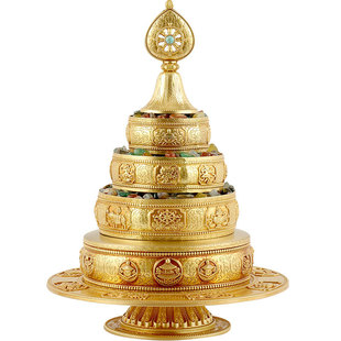 慧宝曼扎盘黄铜仿尼泊尔八吉祥雕花全套藏式曼茶罗修盘13cm曼达盘