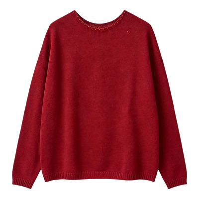 MaxTu女100%山羊绒新年红针织衫