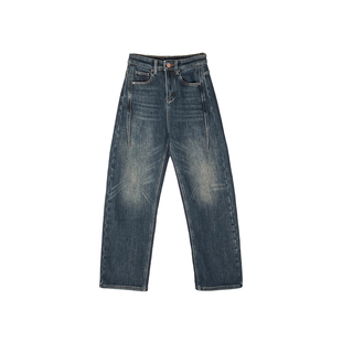 遮胯！强推~显瘦弯刀牛仔裤女2025新款冬季加厚绒宽松阔腿长裤子