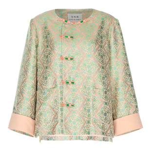 钱小萍带钢印宋锦外套女花木深非遗名家盘扣圆领新中式桑蚕丝上衣