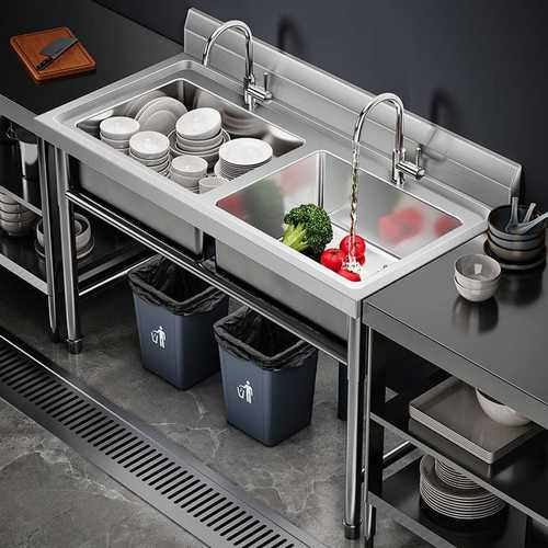 商用不锈钢水槽手工单双槽洗手盆带家用洗碗支架三盆水池洗菜厨房