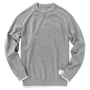 MrBu布先生圆领纯棉长袖针织毛衣男款卫衣插肩袖灰色上衣BT12306