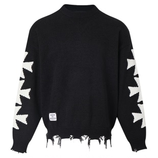 SWFI远东 25A/W 流苏破坏BOXY版型短款铁十字提花纯棉混纺毛衣